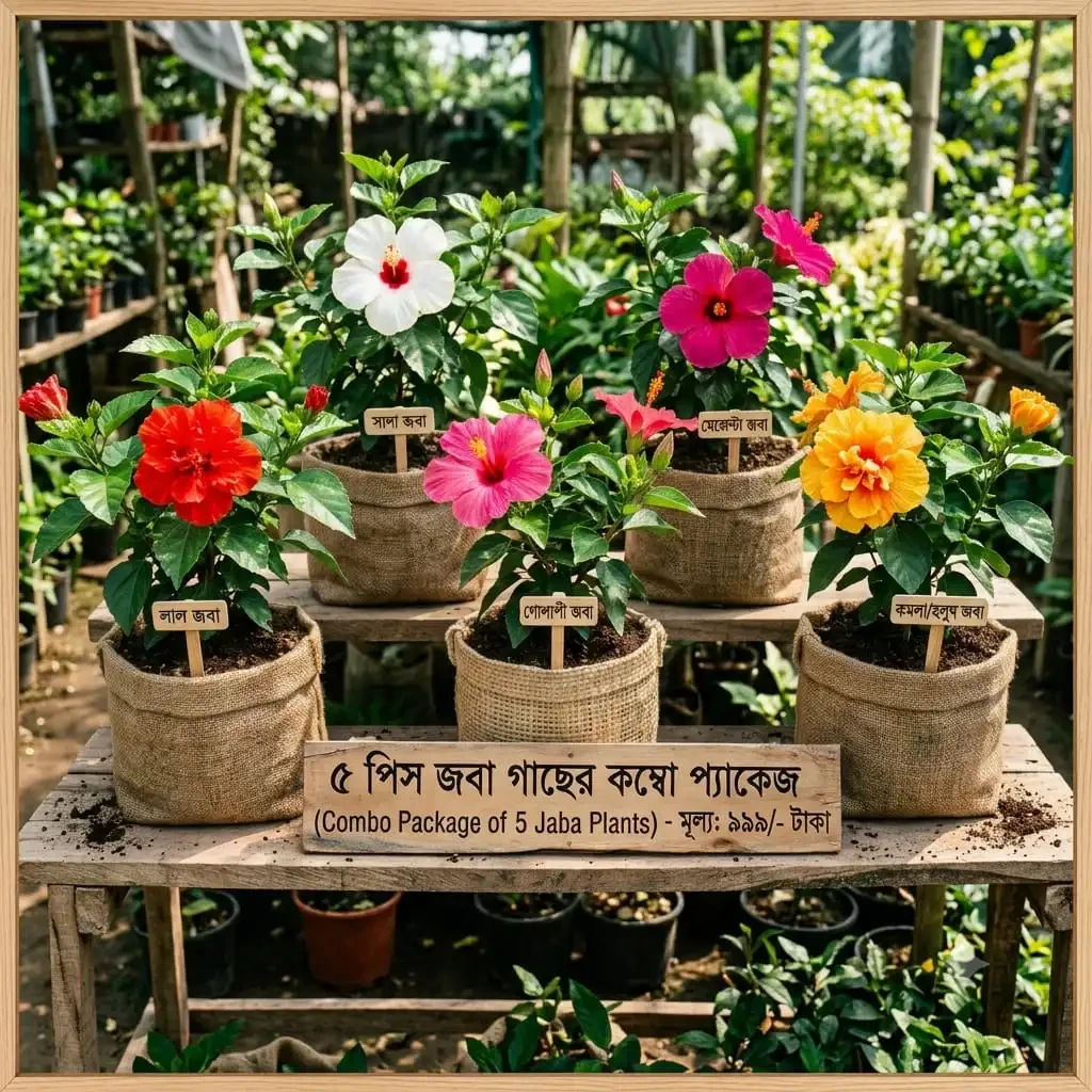 জবা ফুল গাছের প্যাকেজ - ৫ পিস ইন্ডিয়ান পুনে জবা গাছ