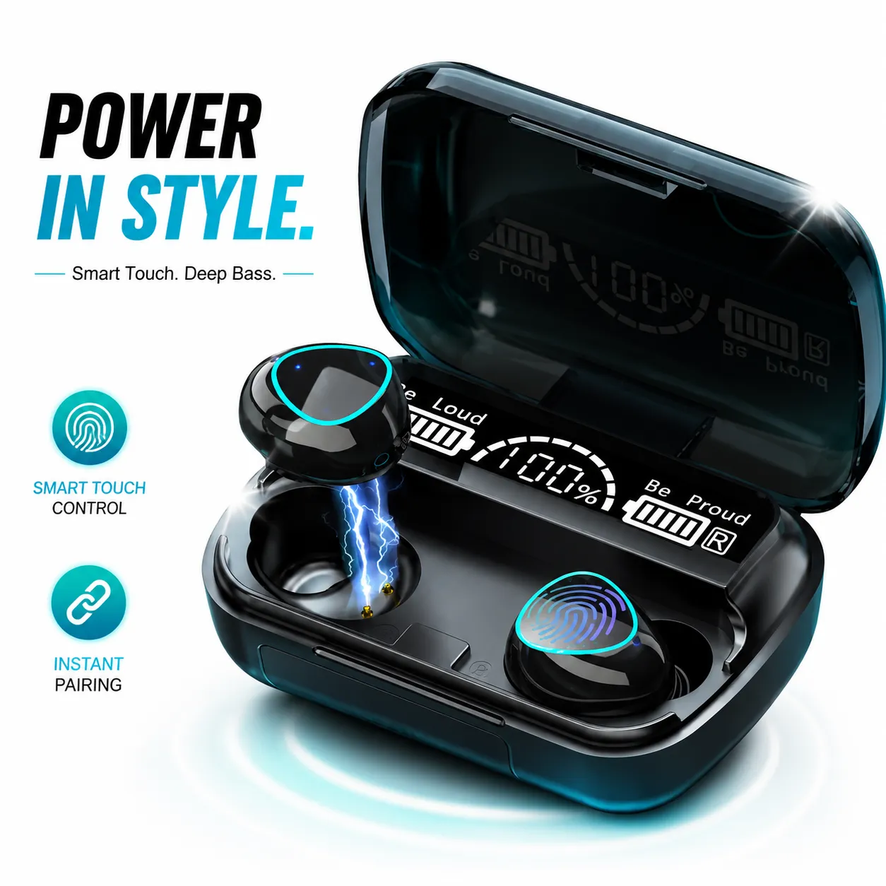 M10 True Wireless Earbuds – Bluetooth 5.1 TWS with 2000mAh Power Bank Charging Case, LED Battery Display, IPX7 Waterproof & Hi-Fi 9D Bass