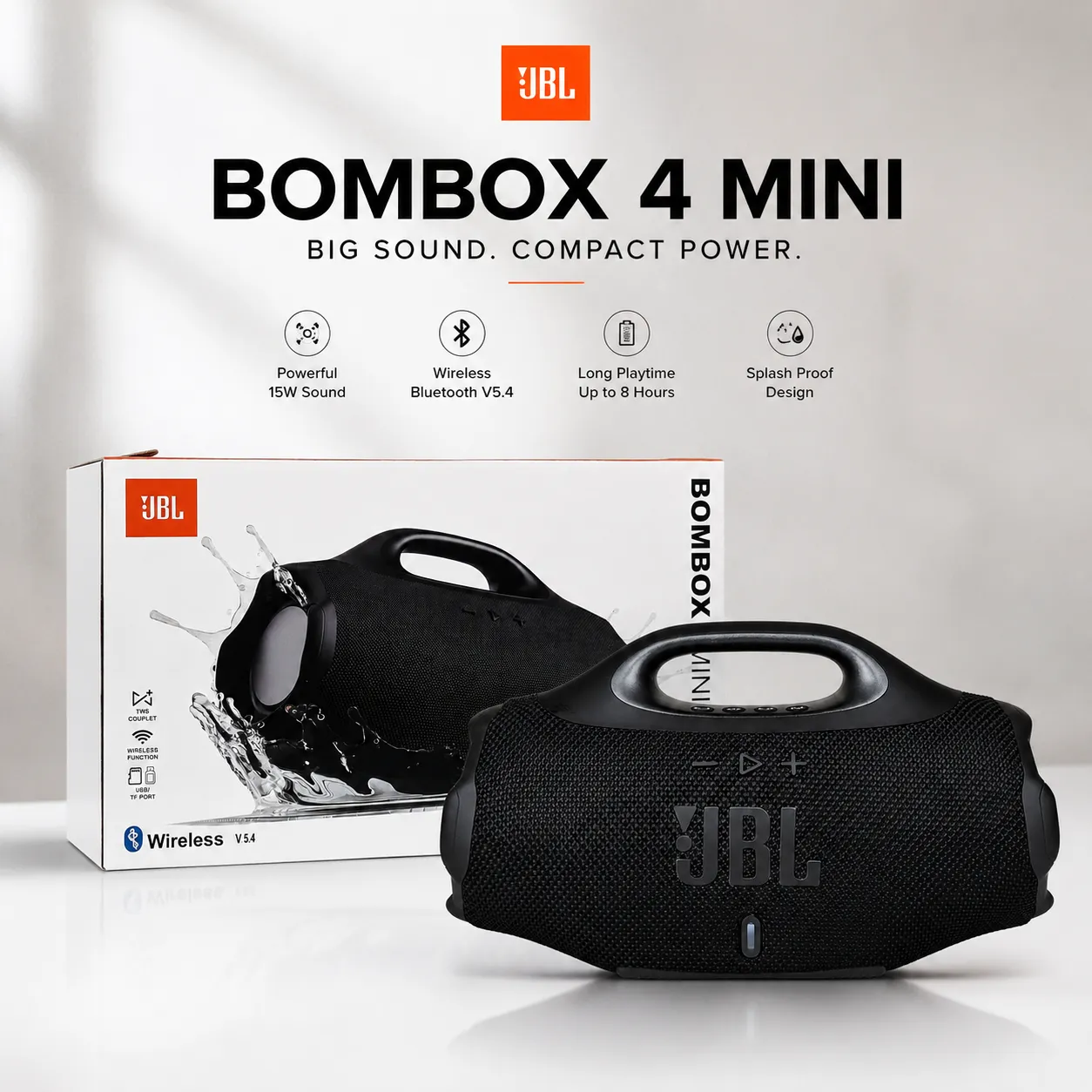 JBL Boombox 4 Mini Portable Wireless Speaker – 15W, Bluetooth 5.4, TWS
