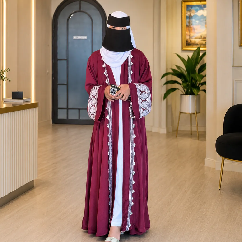 Exclusive Rose Arabian Borka 3-Piece Set - Original Dubai Fabric & Embroidery (Koti, Inner & Hijab)