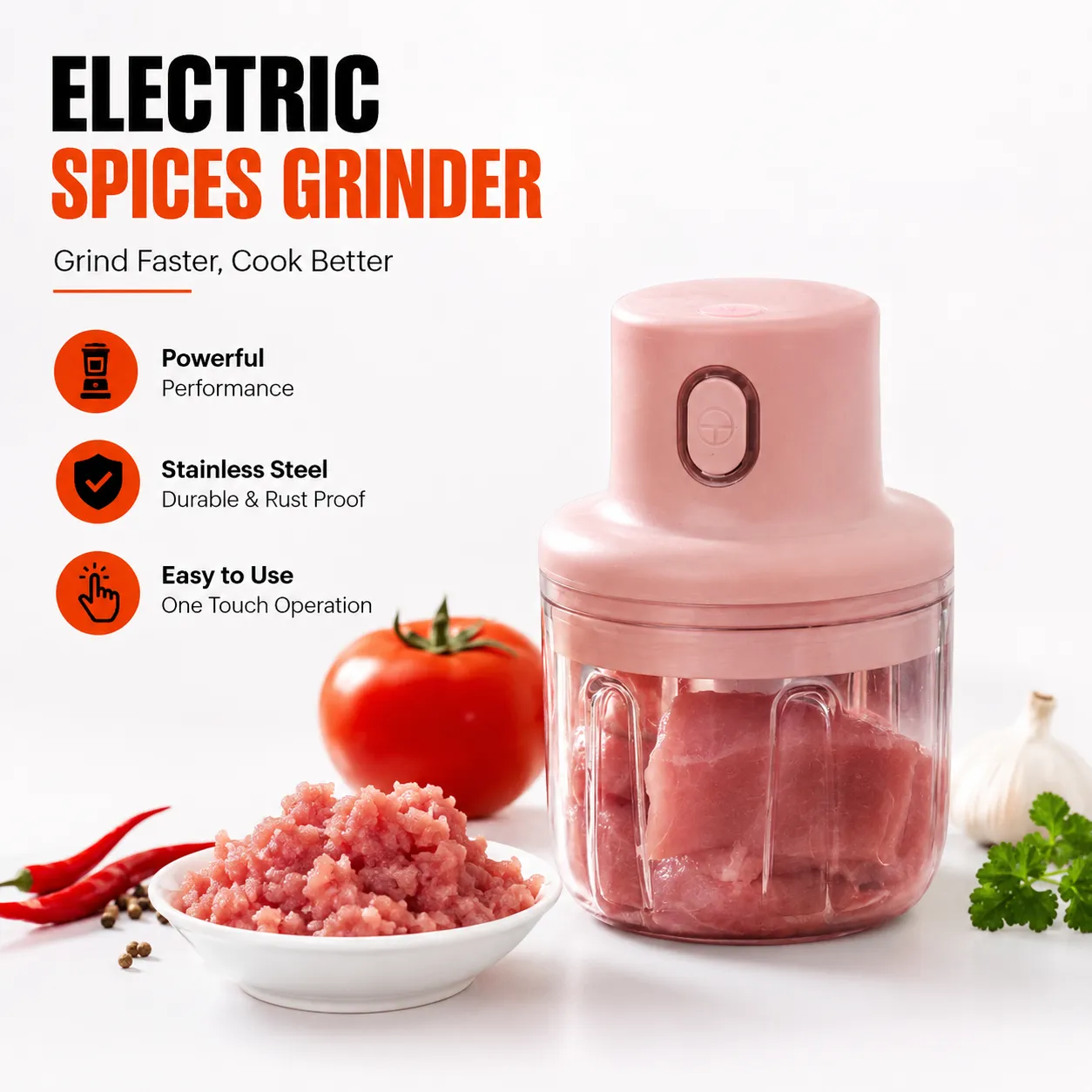 Intelligent Electric Rechargeable Vegetable Cutter & Mini Chopper – 250ml Wireless One-Touch Food Processor for Garlic, Ginger, Onion & Meat