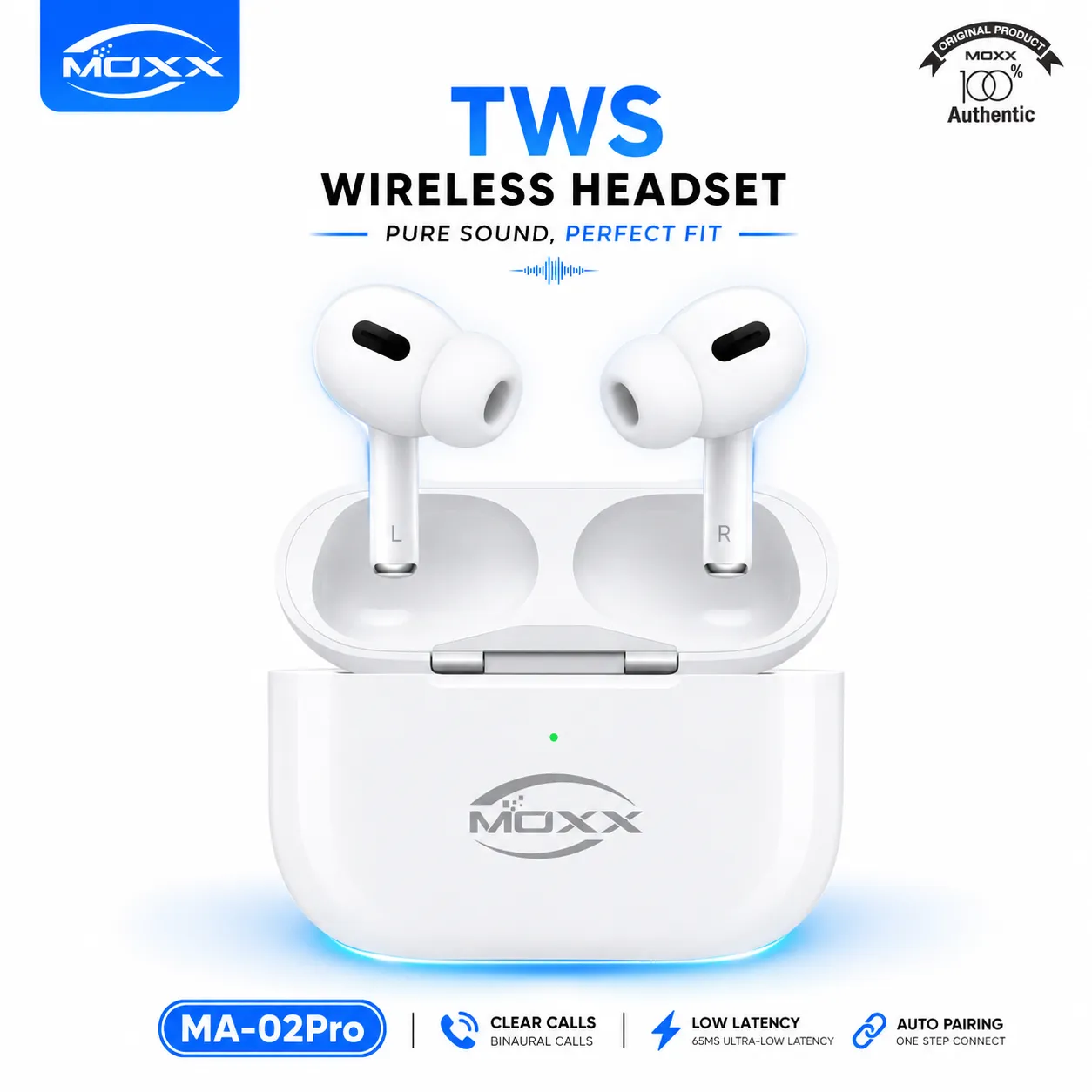MOXX MA-02 Pro True Wireless Earbuds – Bluetooth 5.2 TWS Earphones with Smart Touch Control, Auto-Pairing & 360mAh Charging Case