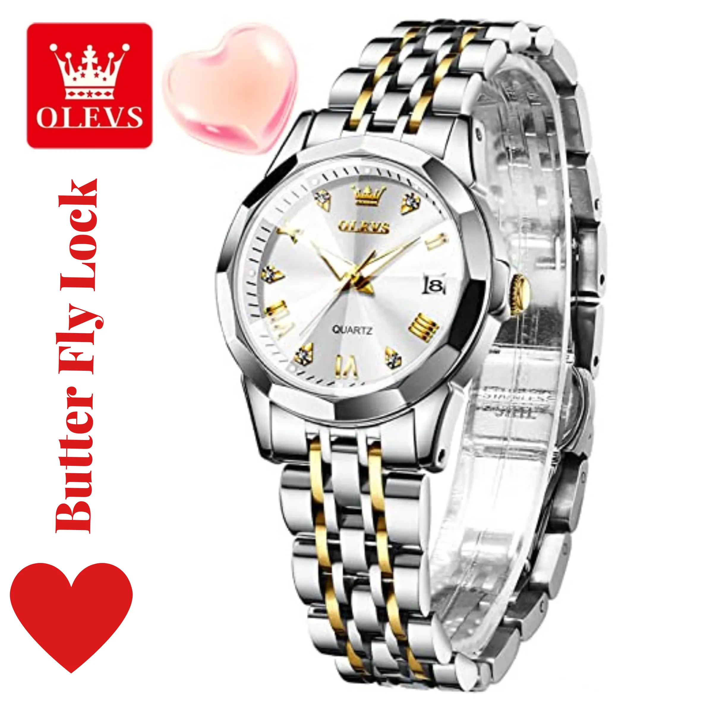 Butter Fly Lock OLEVS Watch for Women   Silver