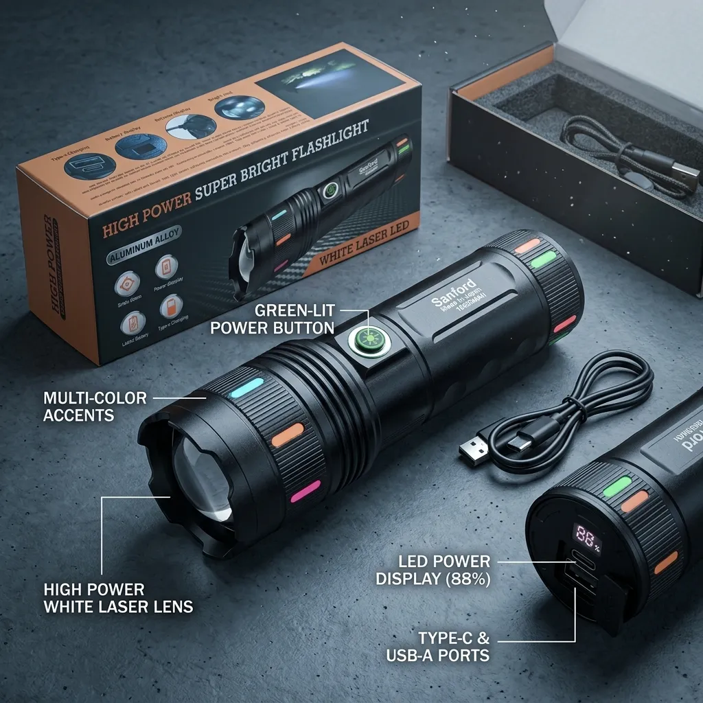Sanford Super Bright Flashlight – White Laser LED Made in Japan 18650mAh